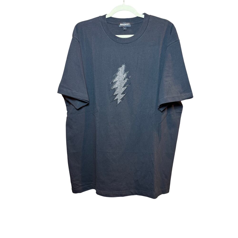 Market Lightning Rhinestone Graphic T-Shirt Black Size: XL